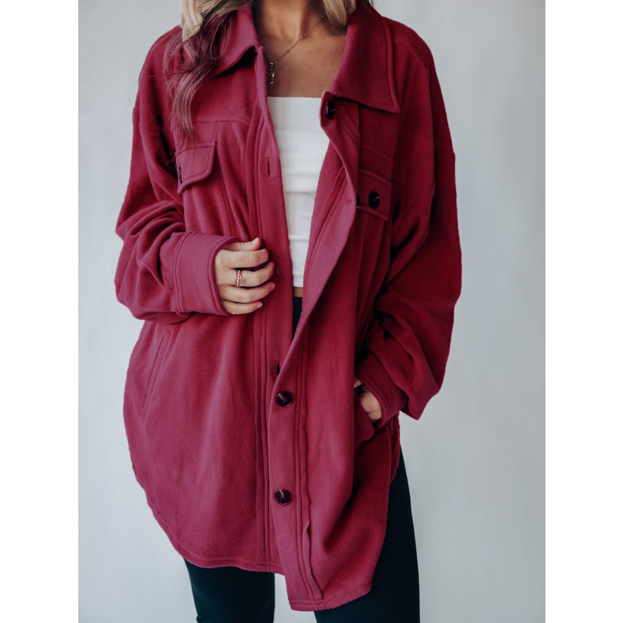 Button Up Long Sleeve Jacket Cerise / S Apparel and Accessories