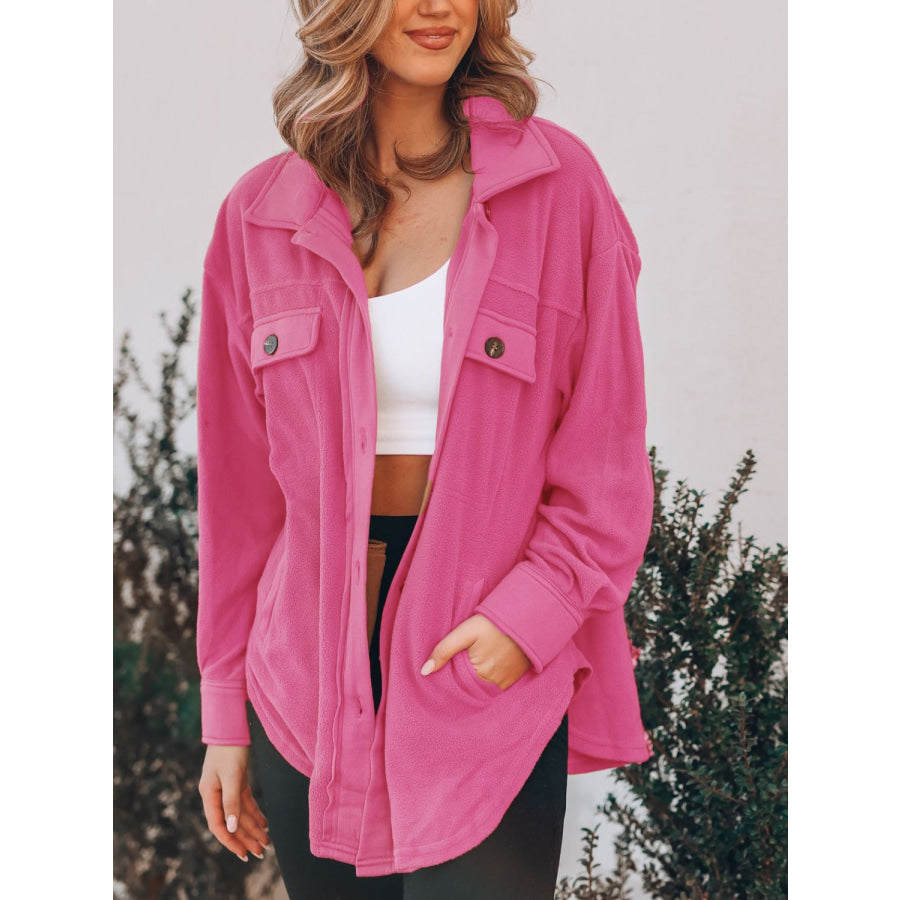 Button Up Long Sleeve Jacket Deep Rose / S Apparel and Accessories