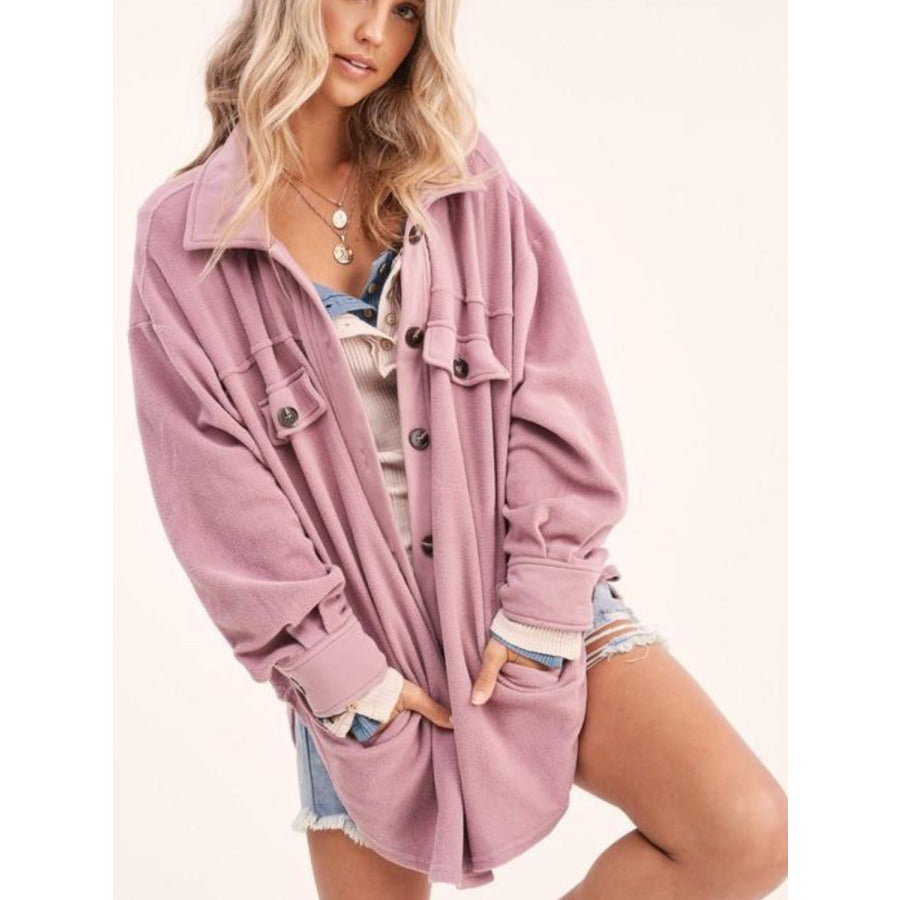 Button Up Long Sleeve Jacket Dusty Pink / S Apparel and Accessories