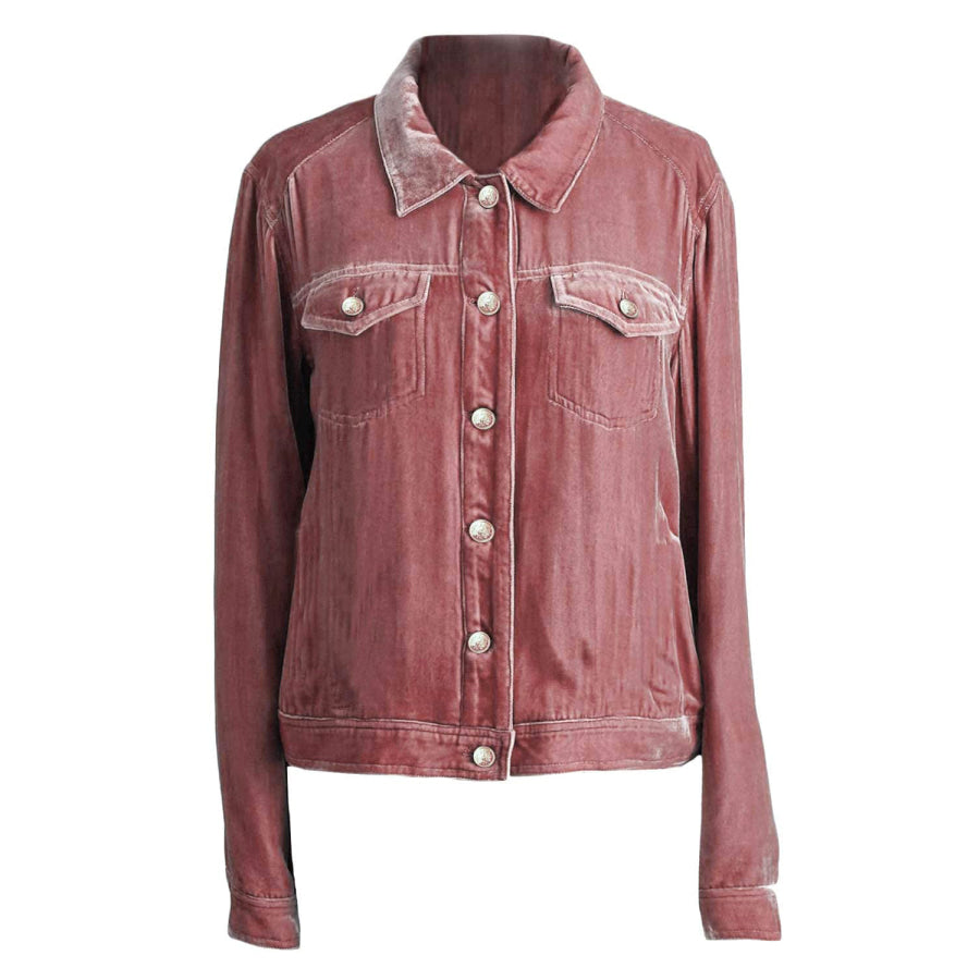 Button Up Long Sleeve Jacket with Chest Pockets Dusty Pink / S Apparel and Accessories