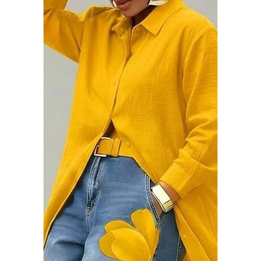 Button Up Long Sleeve Longline Shirt Apparel and Accessories