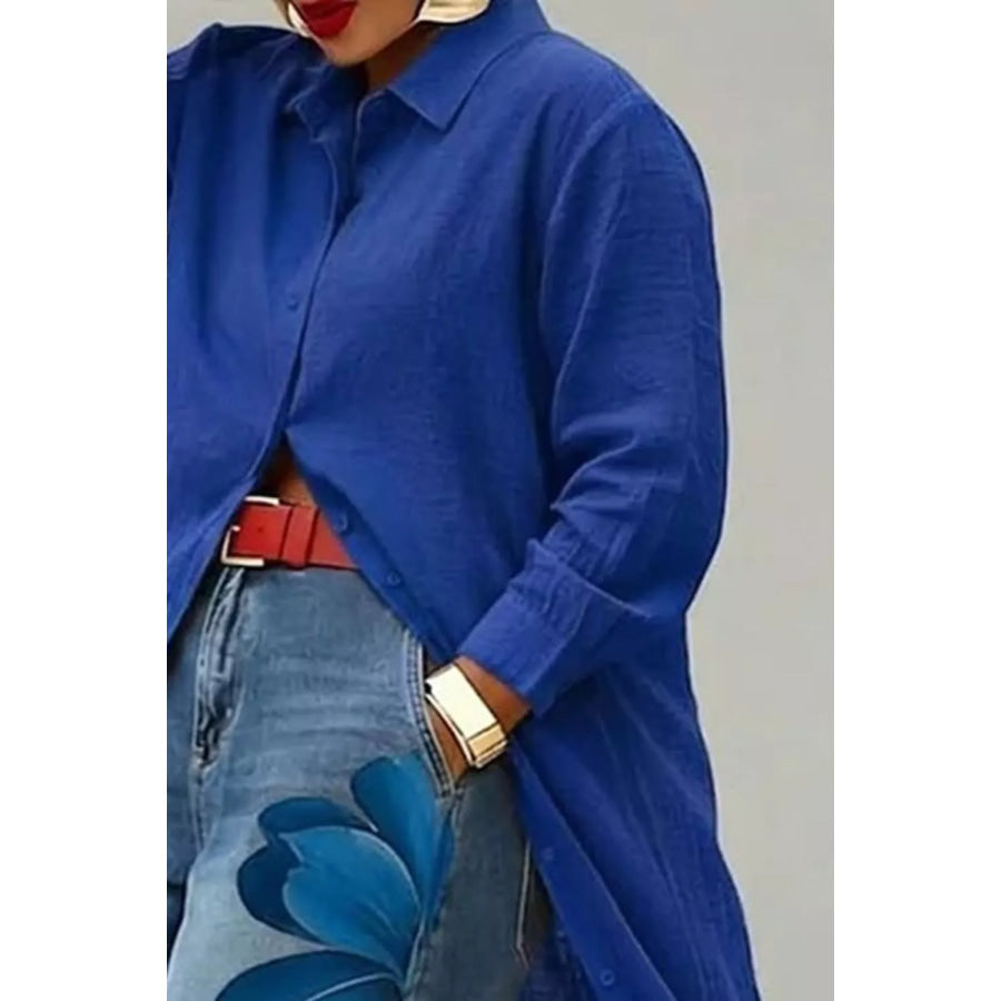 Button Up Long Sleeve Longline Shirt Apparel and Accessories