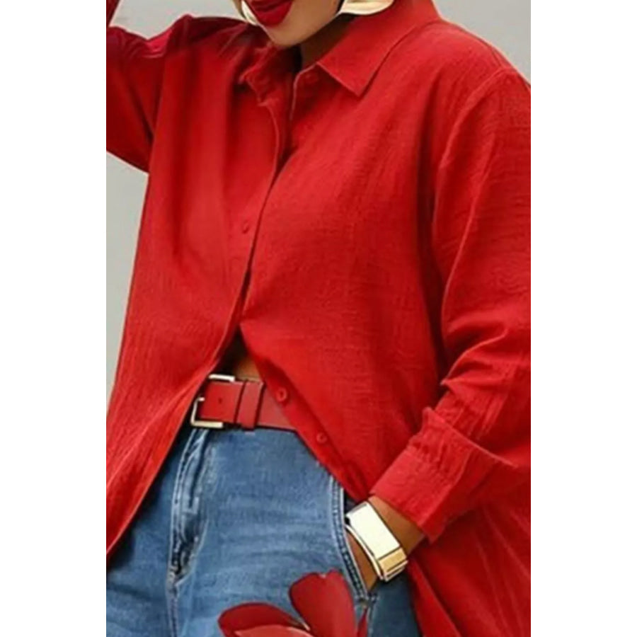 Button Up Long Sleeve Longline Shirt Apparel and Accessories