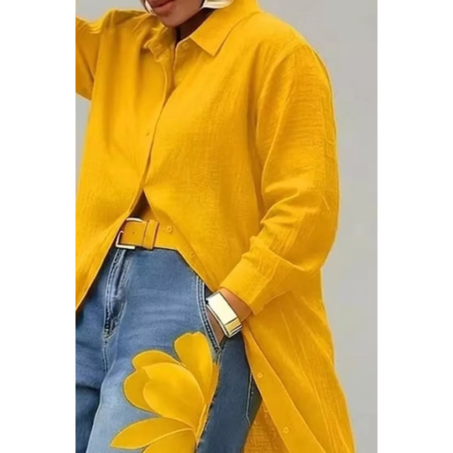 Button Up Long Sleeve Longline Shirt Apparel and Accessories