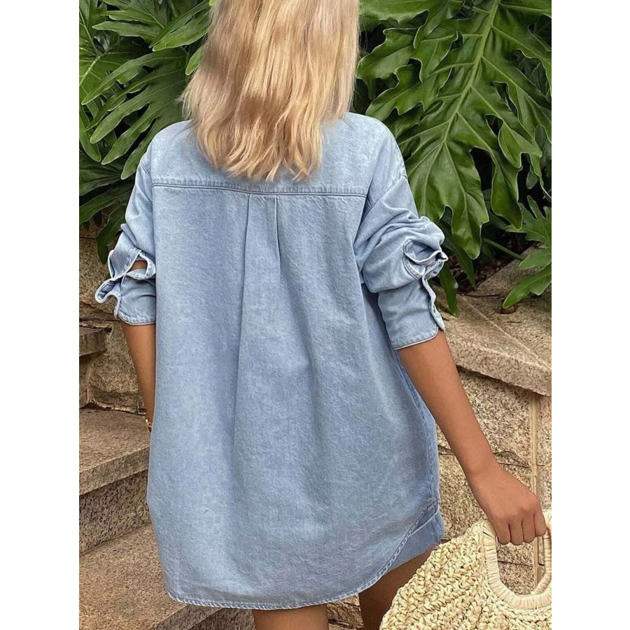 Button Up Long Sleeve Shirt and Shorts Denim Set Apparel and Accessories