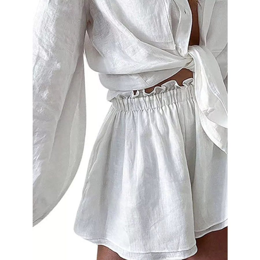 Button Up Long Sleeve Shirt and Shorts Set Apparel and Accessories