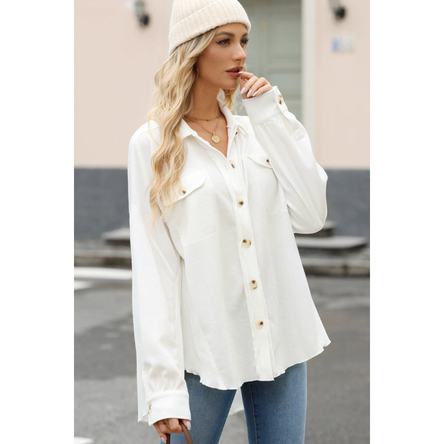 Button Up Long Sleeve Shirt White / M Apparel and Accessories