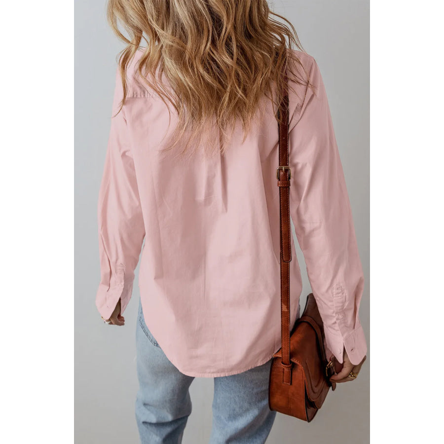 Button Up Long Sleeve Shirt Blush Pink / S Apparel and Accessories