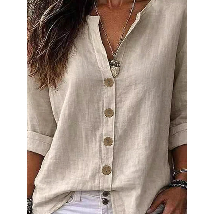 Button Up Long Sleeve Shirt Orange-red / S Apparel and Accessories