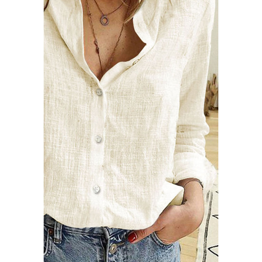 Button Up Long Sleeve Shirt Ivory / S Apparel and Accessories