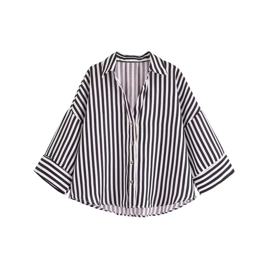 Button Up Long Sleeve Shirt Black And White Stripes / XS Apparel Accessories
