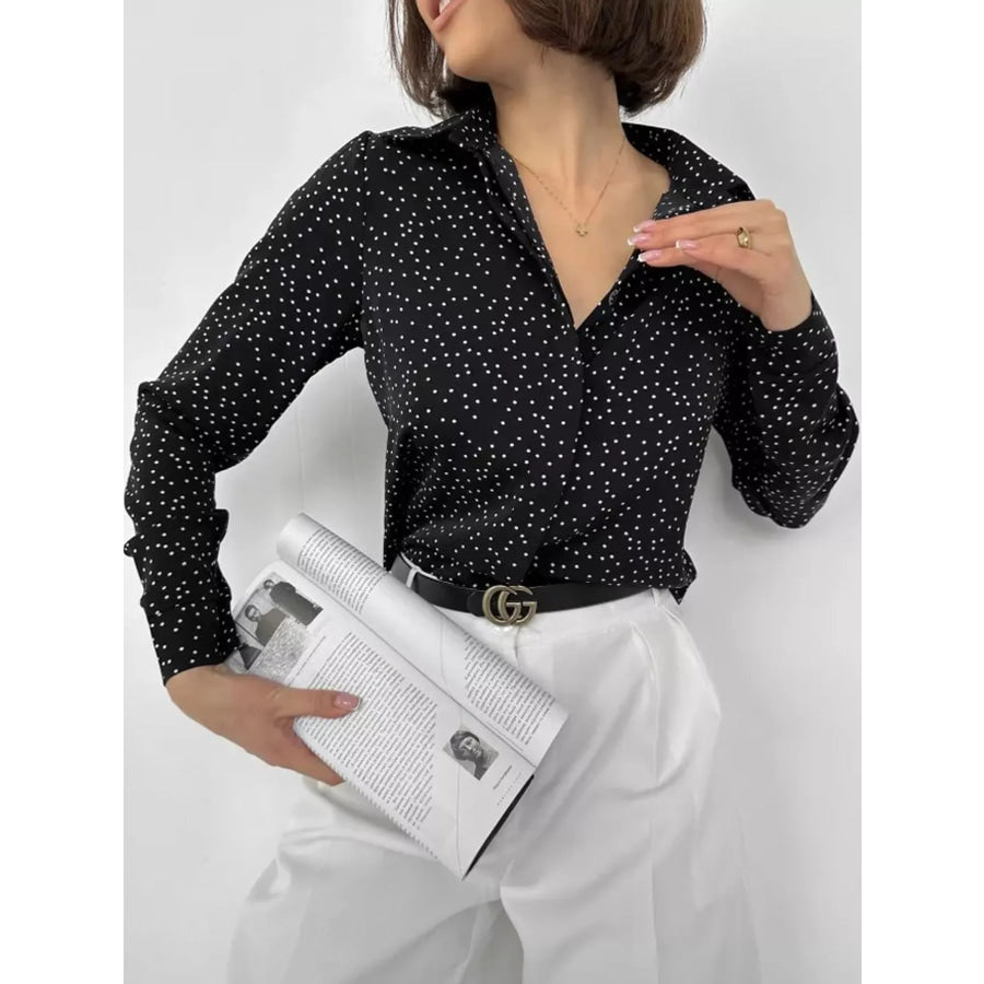 Button Up Long-Sleeve Shirt Black-Polka Dot / 2XL Apparel and Accessories