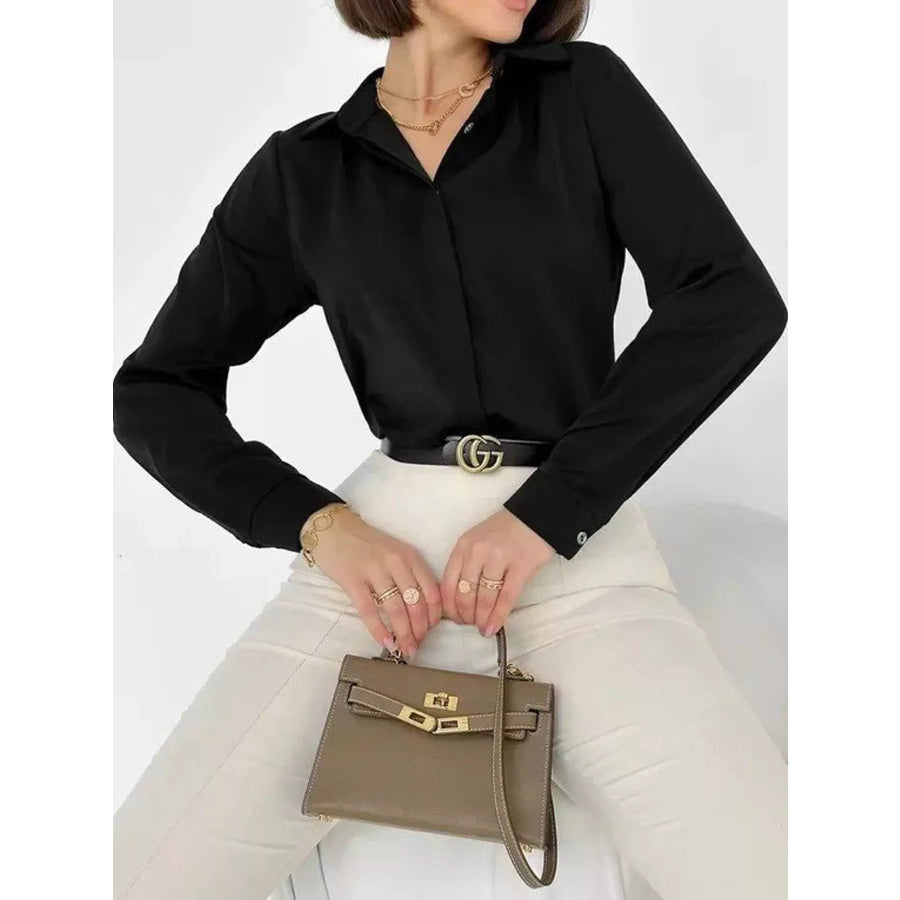 Button Up Long-Sleeve Shirt Black / S Apparel and Accessories