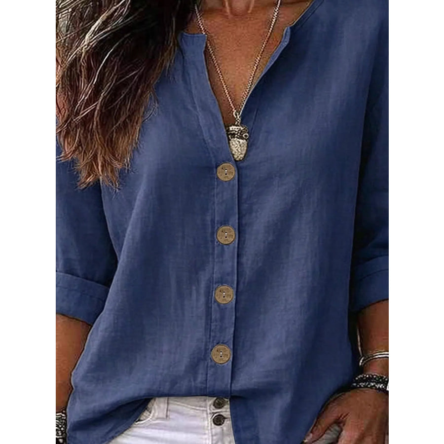 Button Up Long Sleeve Shirt Blue / S Apparel and Accessories