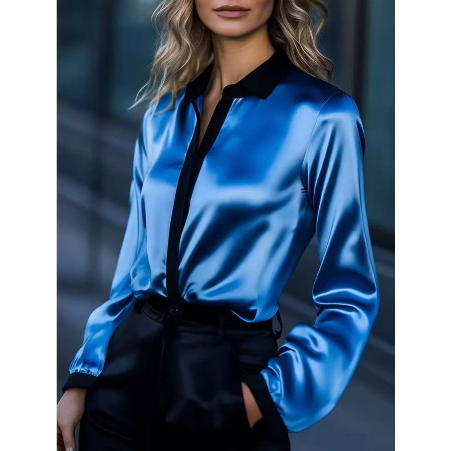 Button Up Long Sleeve Shirt Blue / S Apparel and Accessories