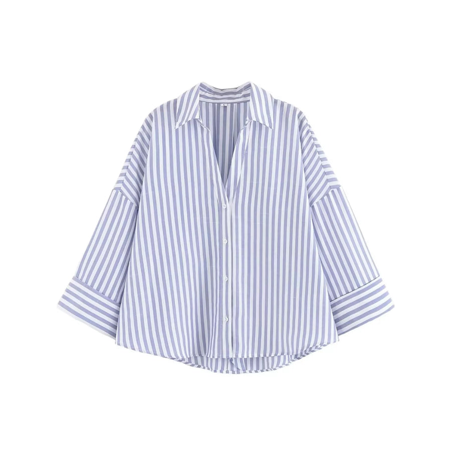 Button Up Long Sleeve Shirt Blue Stripes / XS Apparel and Accessories