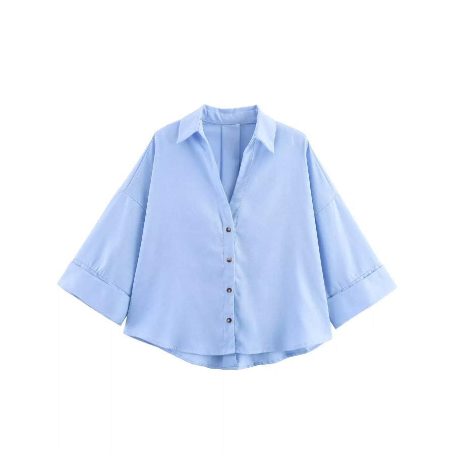 Button Up Long Sleeve Shirt Blue / XS Apparel and Accessories