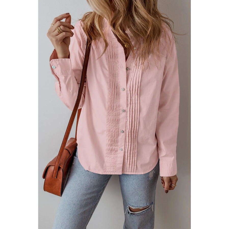 Button Up Long Sleeve Shirt Blush Pink / S Apparel and Accessories