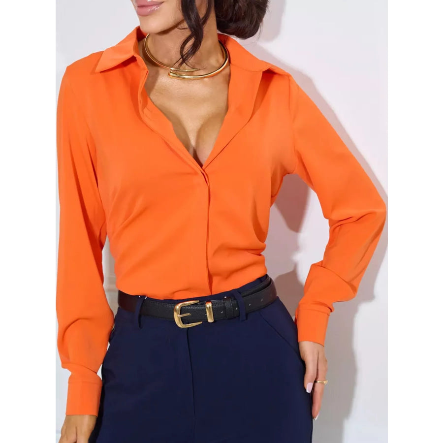Button Up Long-Sleeve Shirt Bright Orange / S Apparel and Accessories