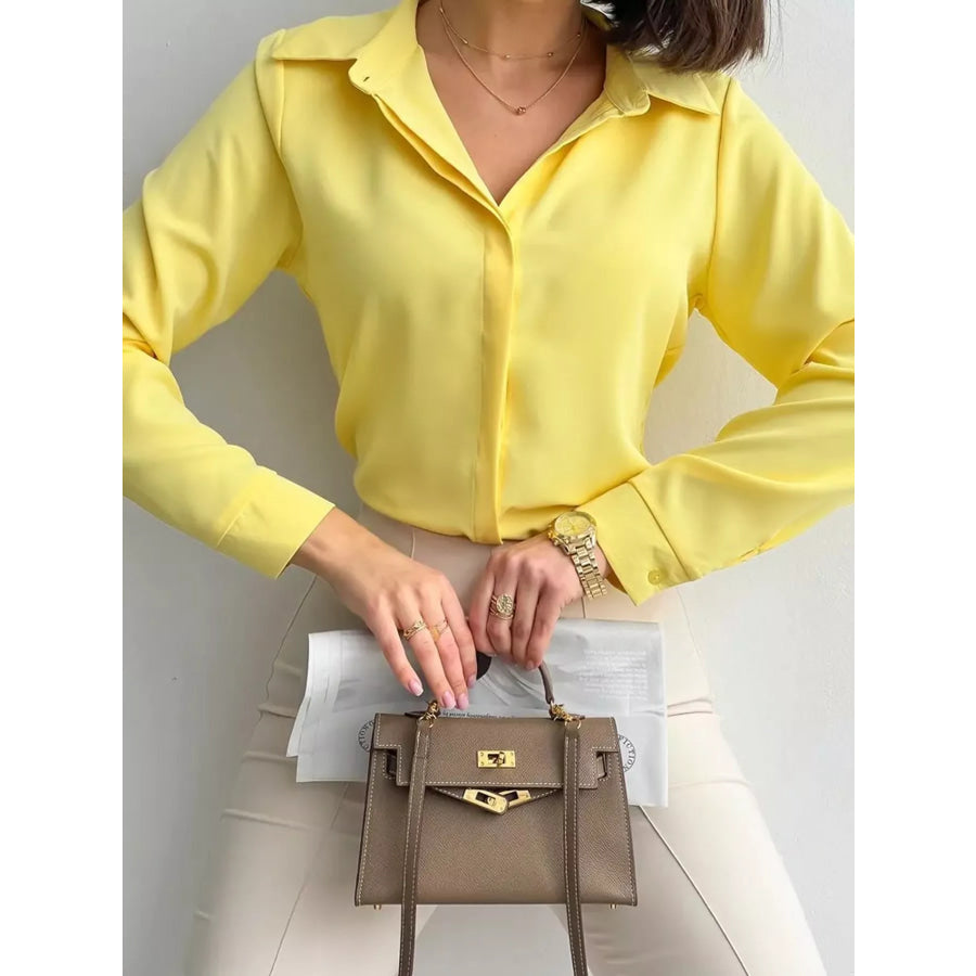 Button Up Long-Sleeve Shirt Bright Yellow / M Apparel and Accessories