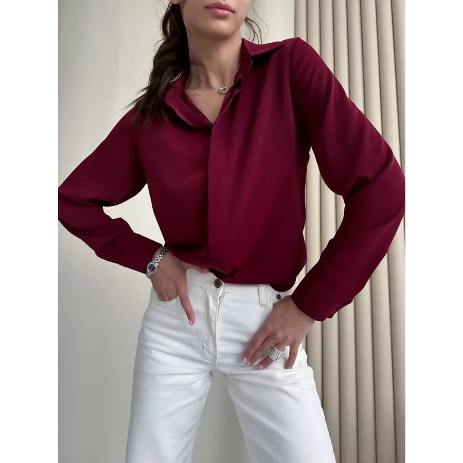 Button Up Long-Sleeve Shirt Burgundy / S Apparel and Accessories