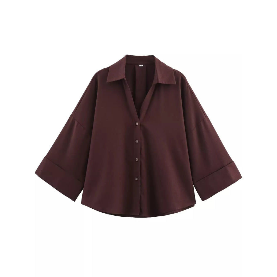 Button Up Long Sleeve Shirt Coffee / XS Apparel and Accessories