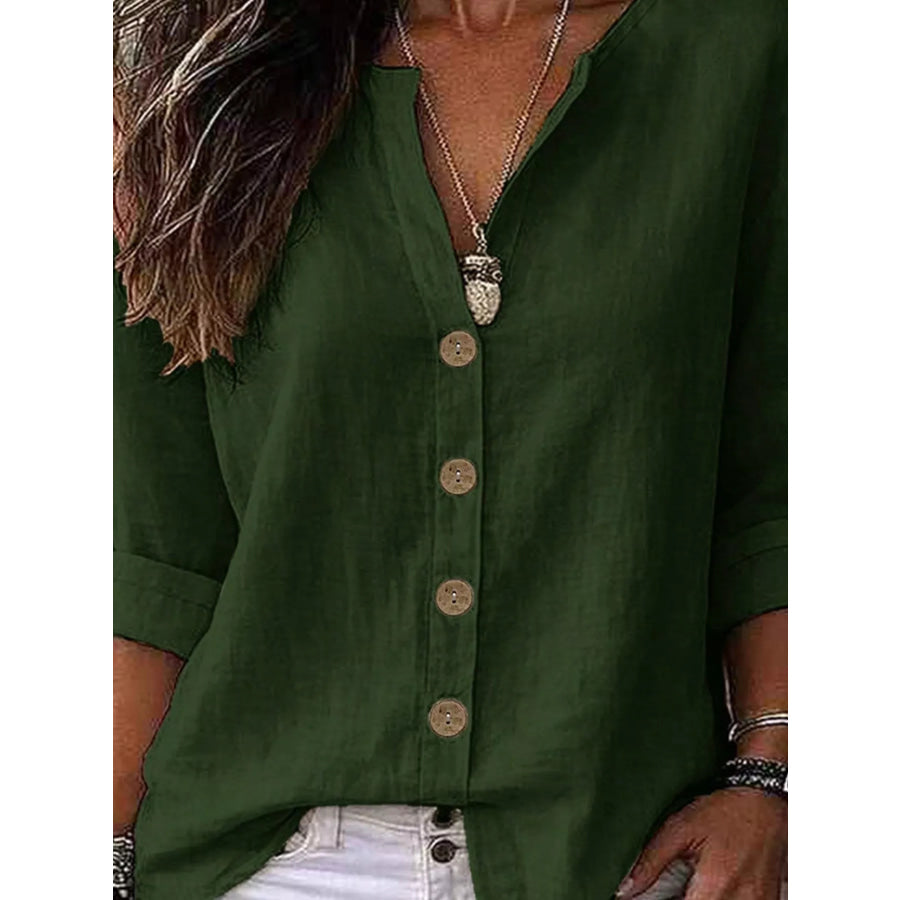 Button Up Long Sleeve Shirt Dark Green / S Apparel and Accessories