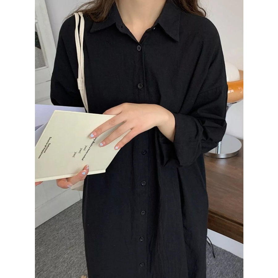 Button Up Long Sleeve Shirt Dress Black / S Apparel and Accessories
