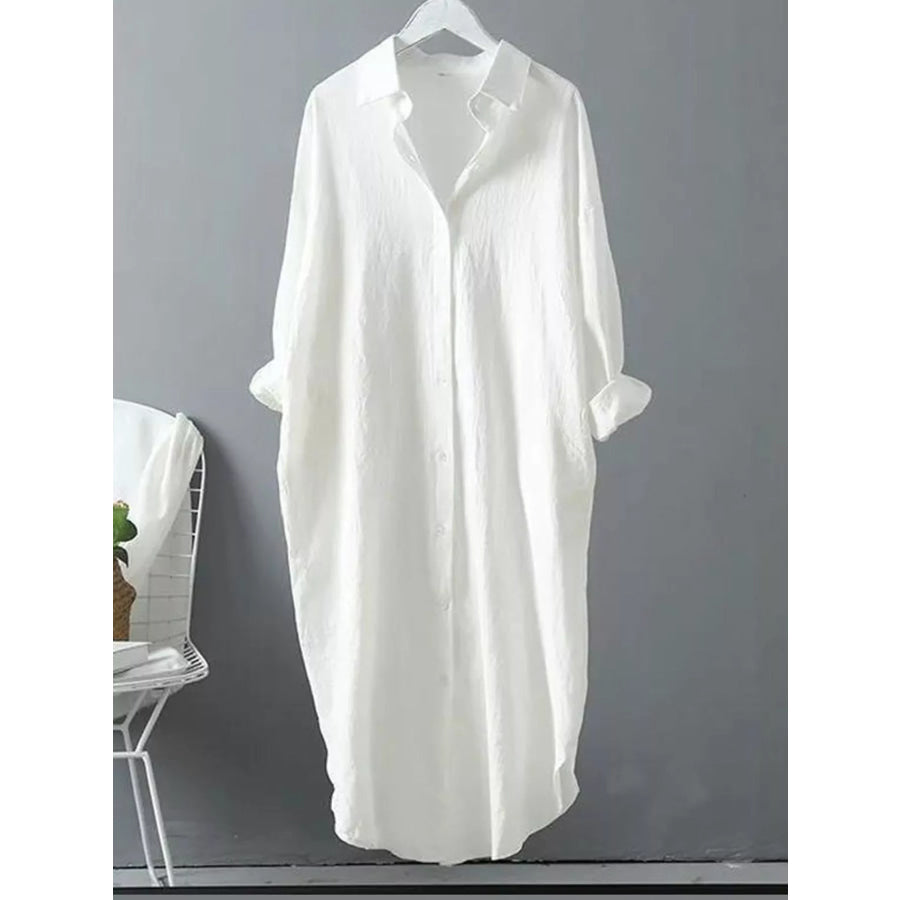 Button Up Long Sleeve Shirt Dress White / S Apparel and Accessories