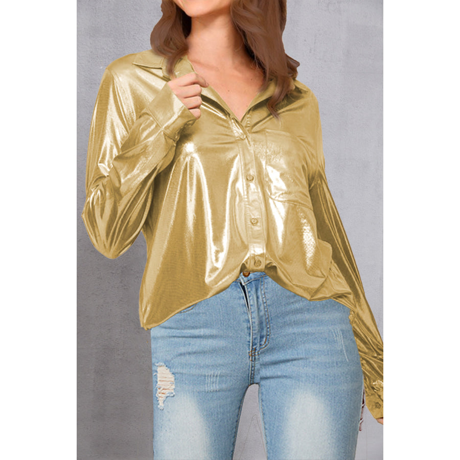 Button Up Long Sleeve Shirt Gold / S Apparel and Accessories