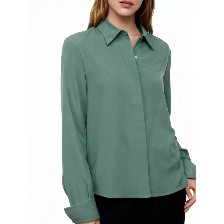 Button Up Long-Sleeve Shirt Grass Green / S Apparel and Accessories