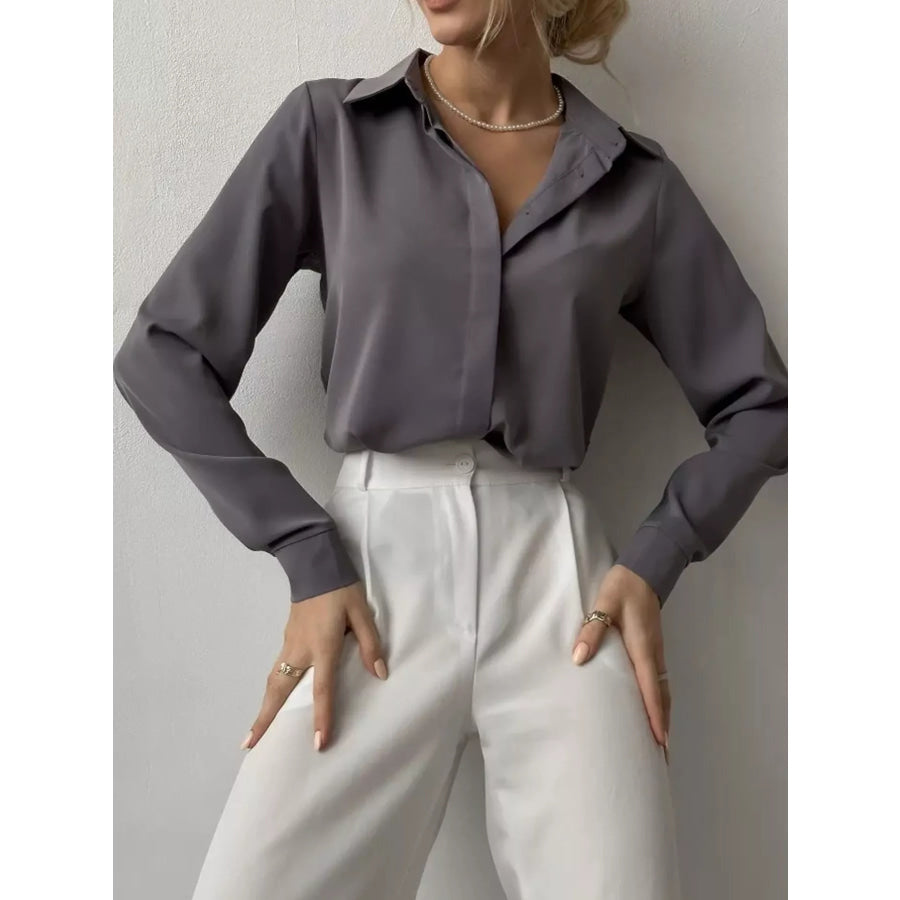 Button Up Long-Sleeve Shirt Gray / S Apparel and Accessories