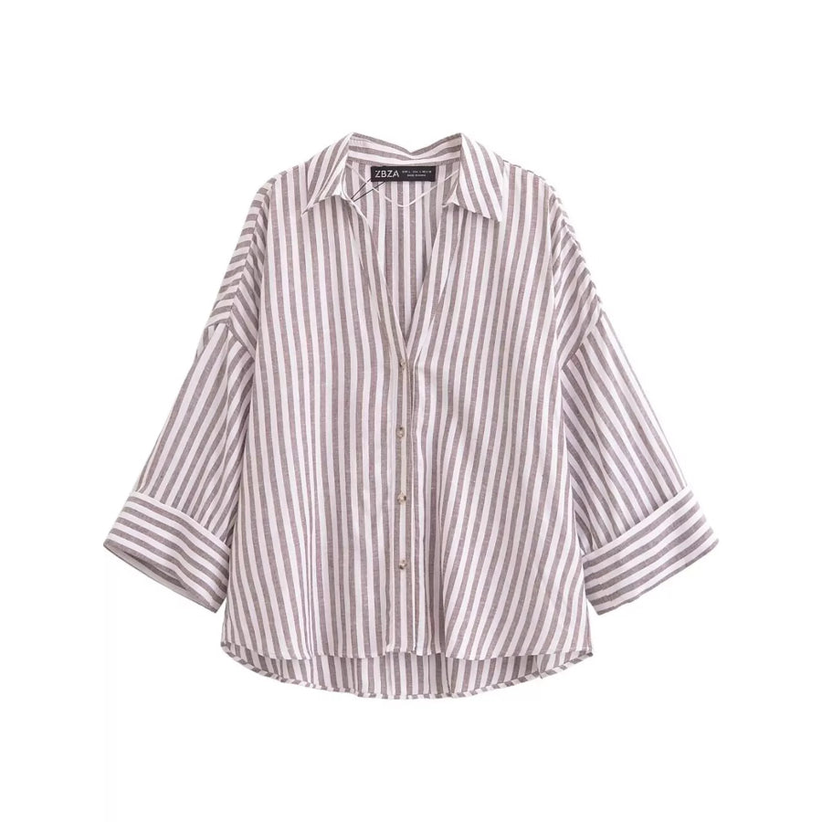 Button Up Long Sleeve Shirt Gray Stripes / XS Apparel and Accessories