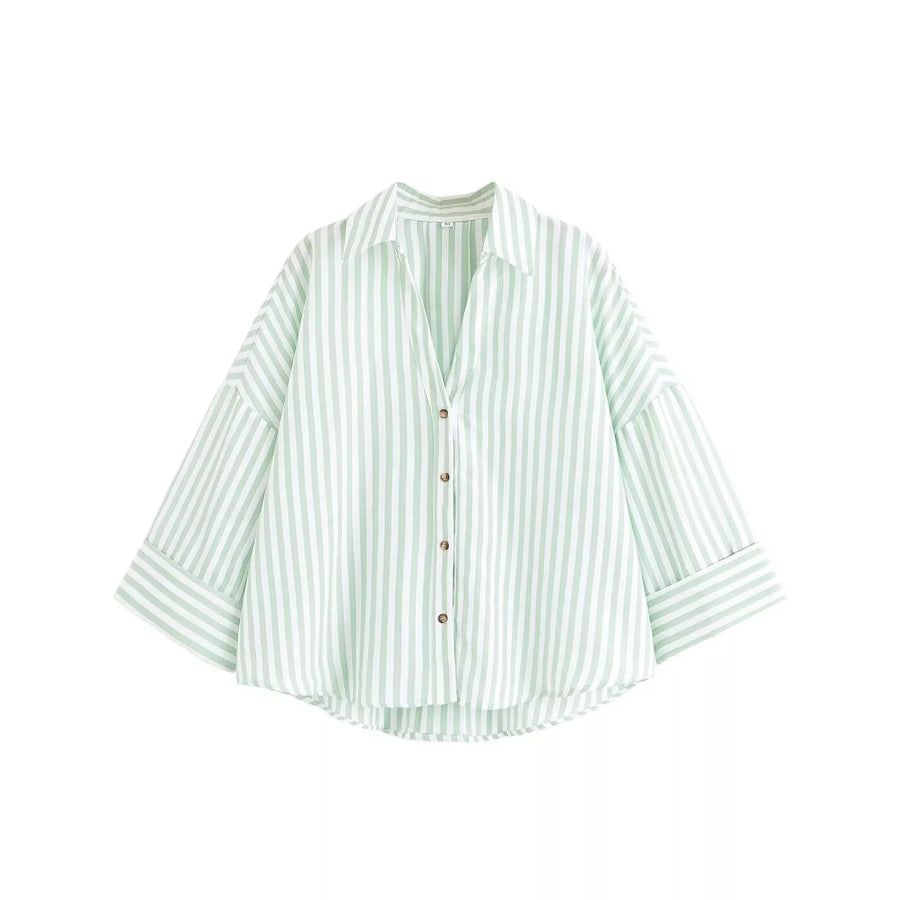 Button Up Long Sleeve Shirt Green And White Stripes / XS Apparel Accessories