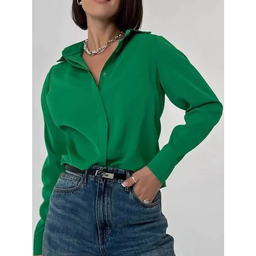 Button Up Long-Sleeve Shirt Green / M Apparel and Accessories