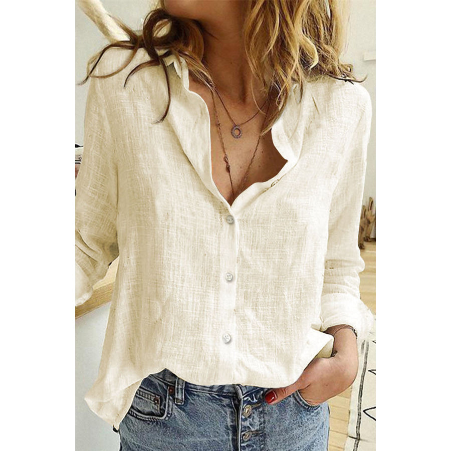 Button Up Long Sleeve Shirt Ivory / S Apparel and Accessories