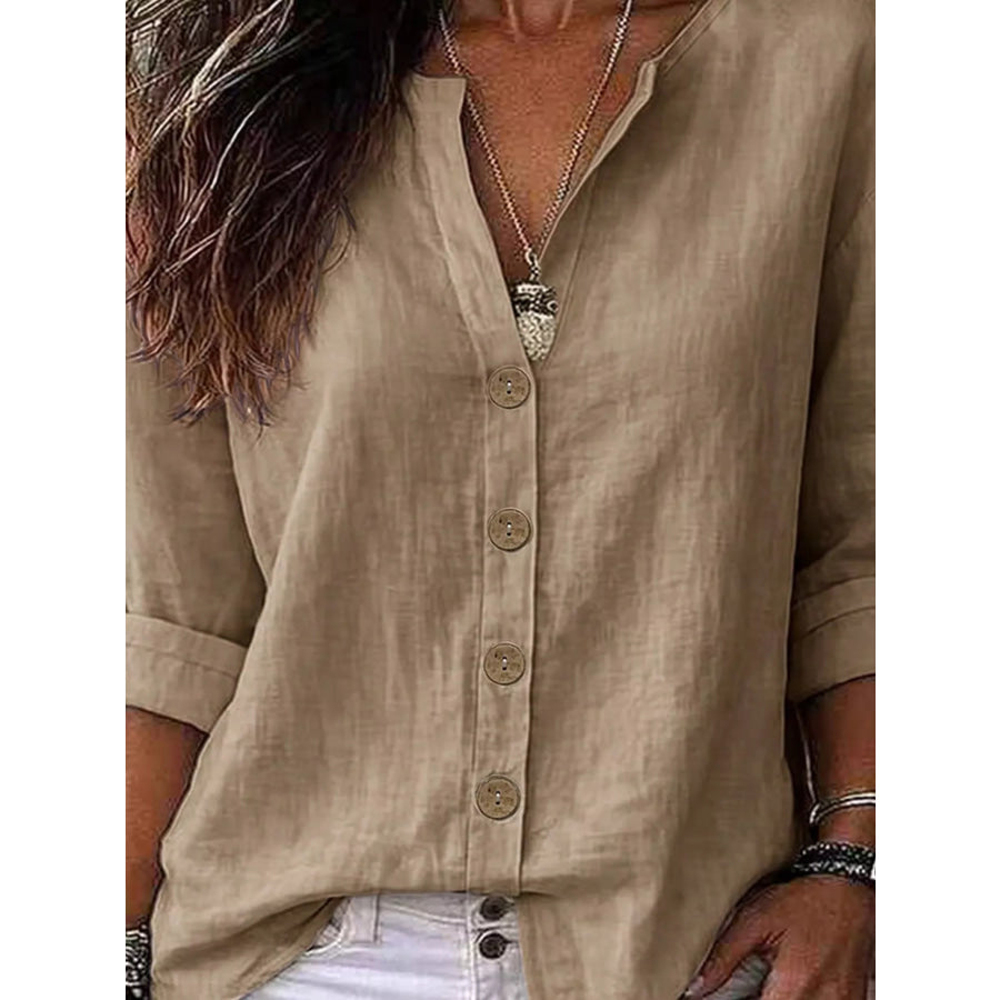 Button Up Long Sleeve Shirt Khaki / S Apparel and Accessories