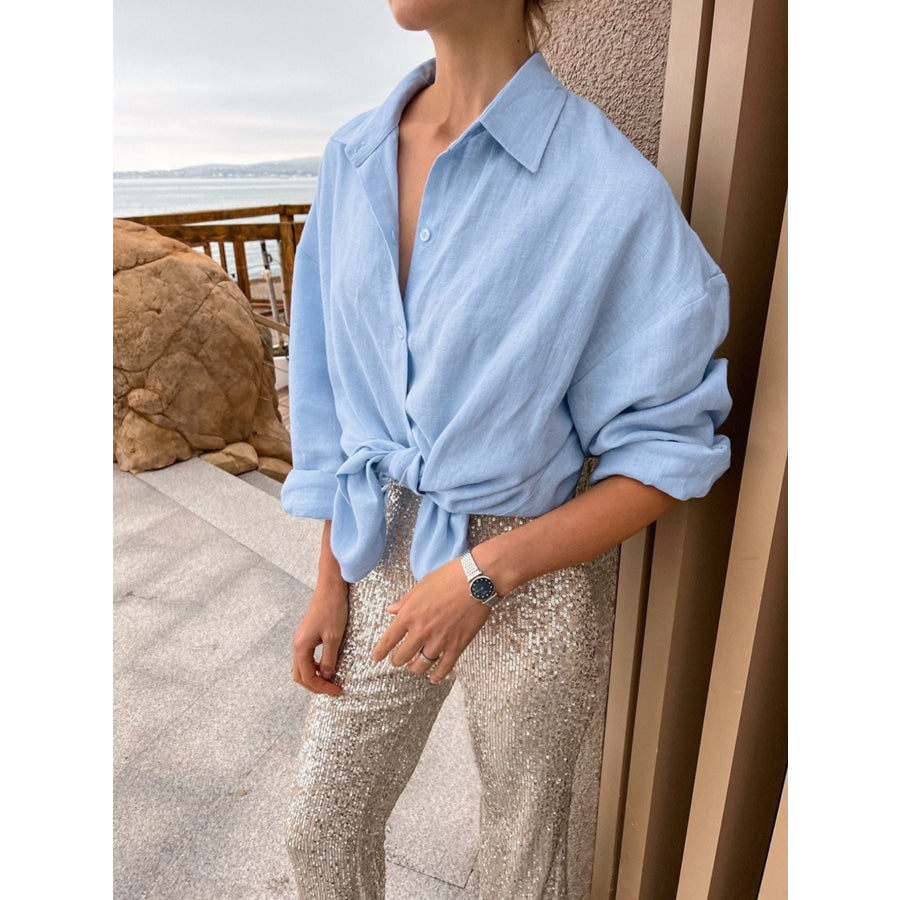 Button Up Long Sleeve Shirt Light Blue / S Apparel and Accessories