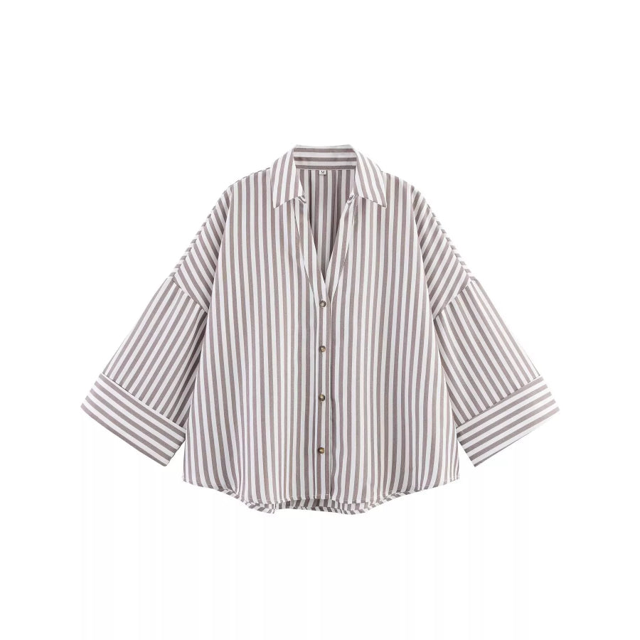Button Up Long Sleeve Shirt Light Gray Stripes / XS Apparel and Accessories