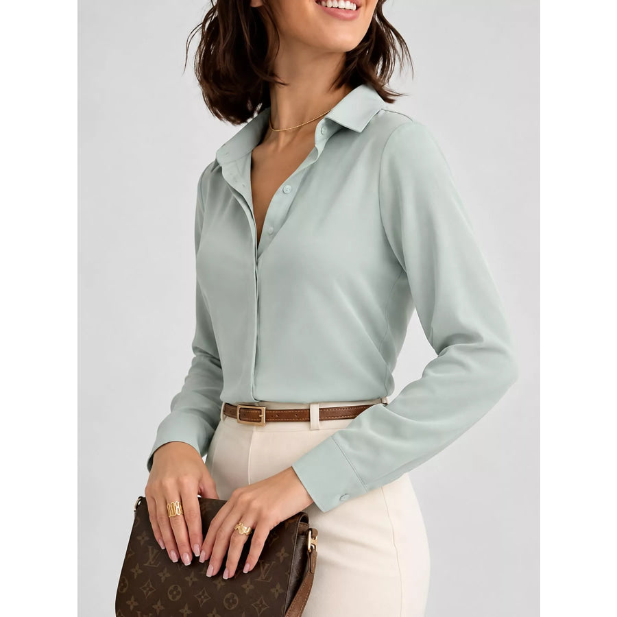 Button Up Long-Sleeve Shirt Light Green / M Apparel and Accessories