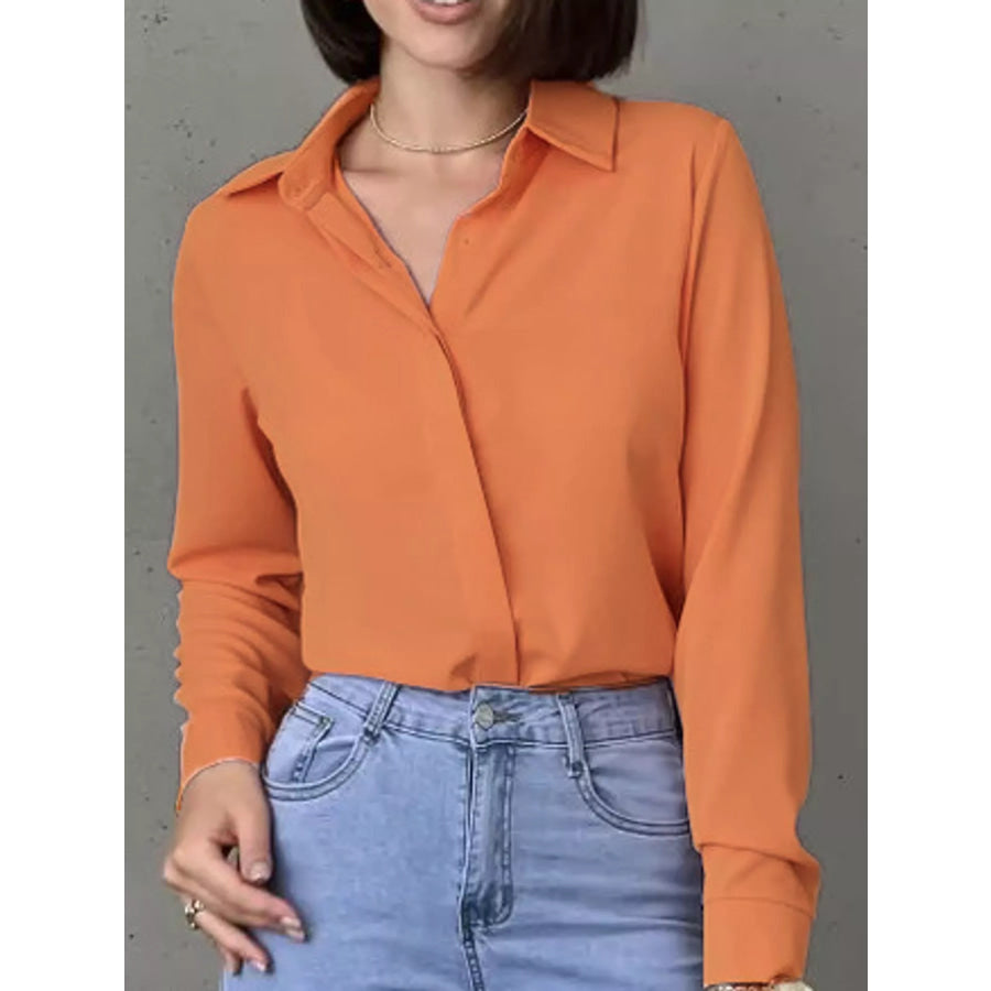 Button Up Long-Sleeve Shirt Orange Pink / S Apparel and Accessories