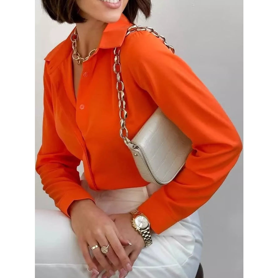 Button Up Long-Sleeve Shirt Orange Red / S Apparel and Accessories