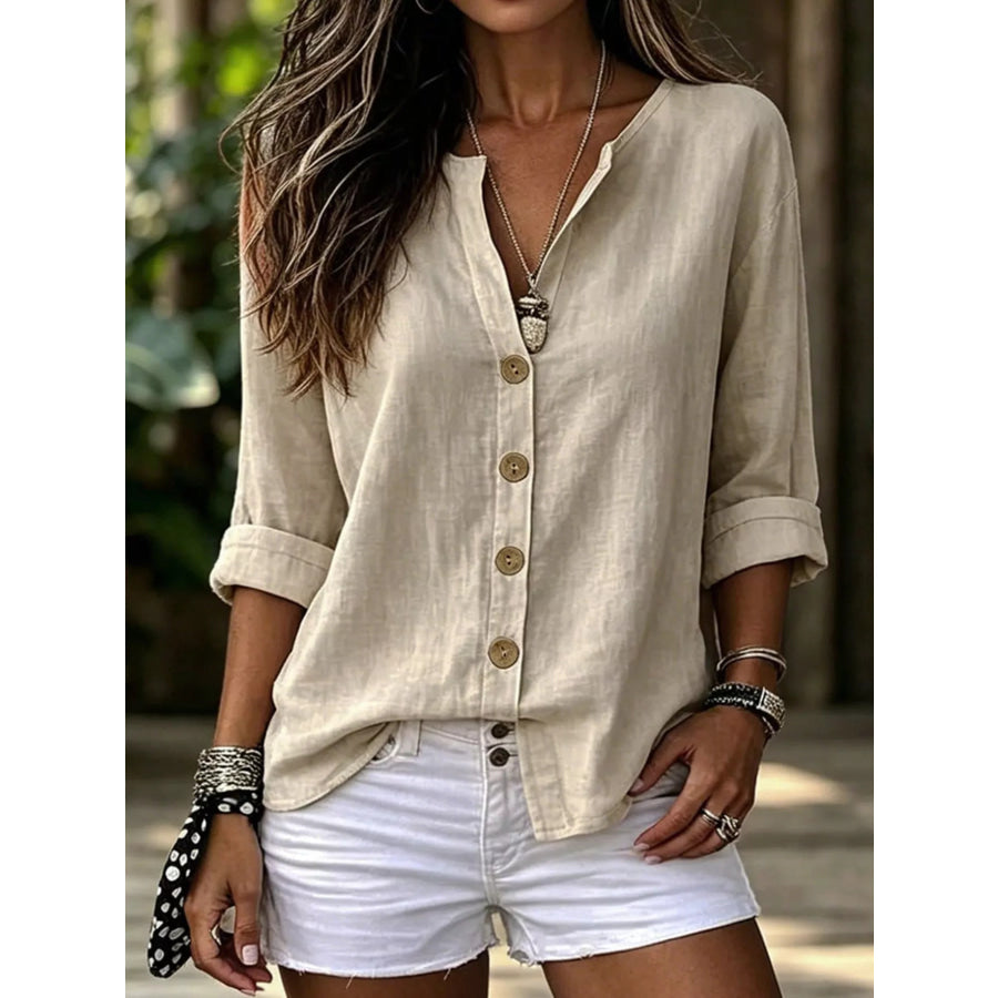 Button Up Long Sleeve Shirt Orange-red / S Apparel and Accessories