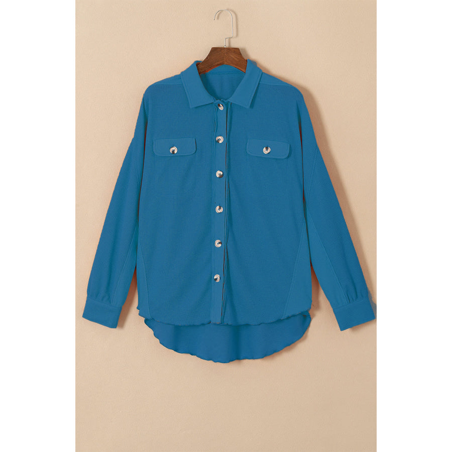 Button Up Long Sleeve Shirt Peacock Blue / M Apparel and Accessories