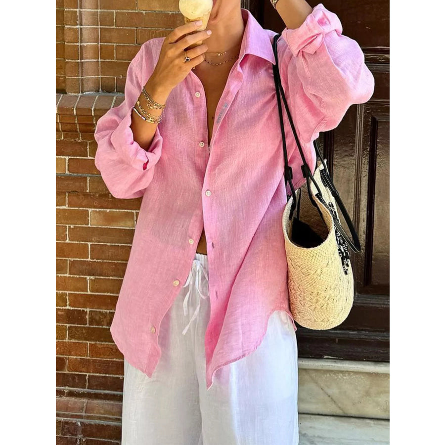 Button Up Long Sleeve Shirt Pink / S Apparel and Accessories