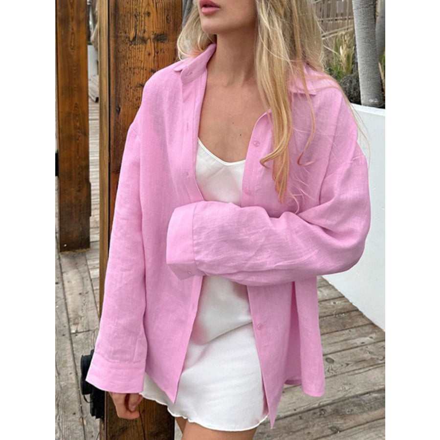 Button Up Long Sleeve Shirt Pink / S Apparel and Accessories