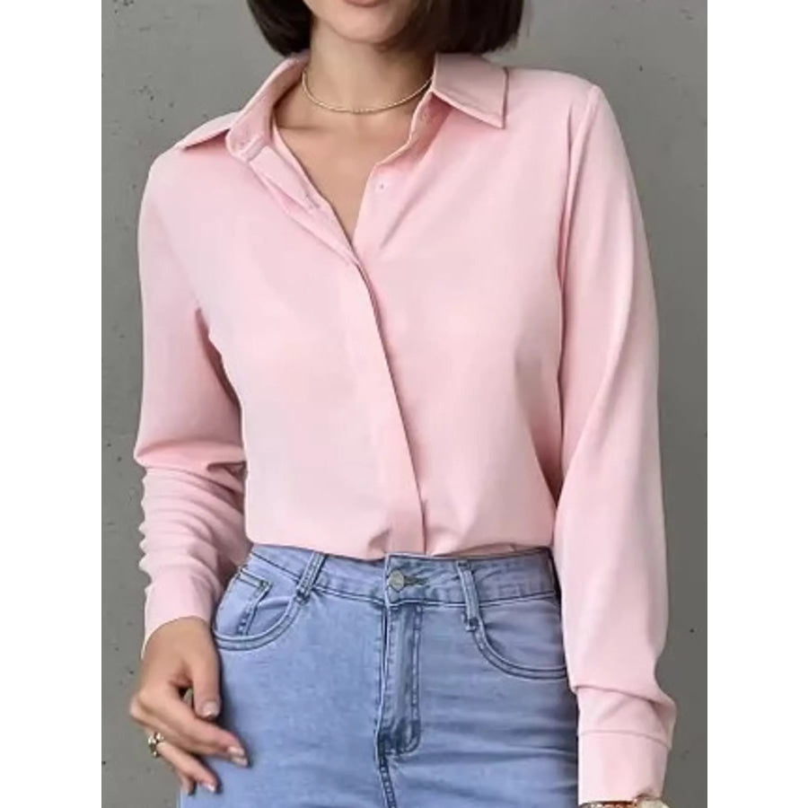 Button Up Long-Sleeve Shirt Pink / S Apparel and Accessories