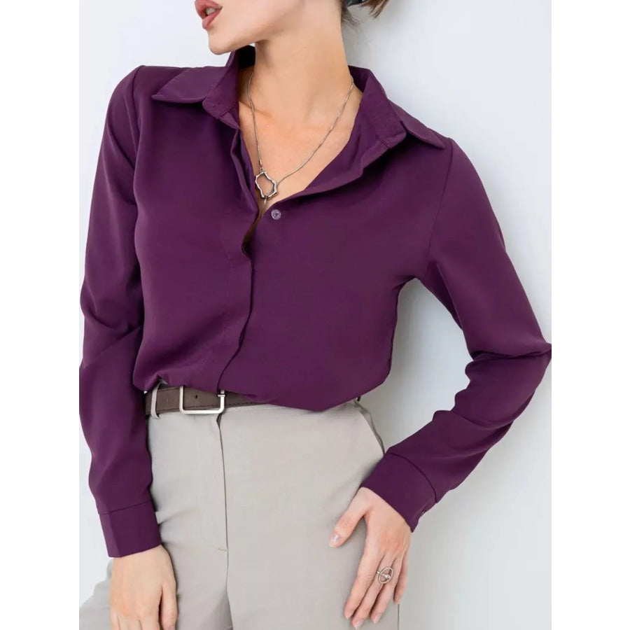 Button Up Long-Sleeve Shirt Purple / S Apparel and Accessories