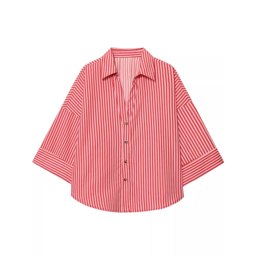 Button Up Long Sleeve Shirt Red Stripes / XS Apparel and Accessories