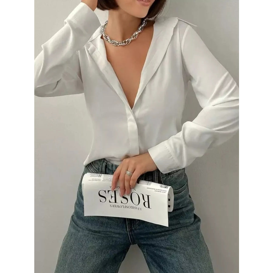 Button Up Long-Sleeve Shirt White / 2XL Apparel and Accessories